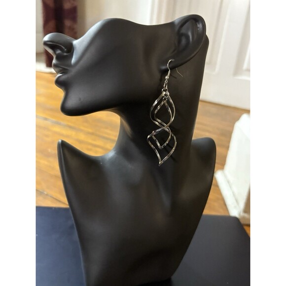 Vintage Silver Dangle Drop Earrings Intertwining 3 1/2 Inch - Picture 1 of 8